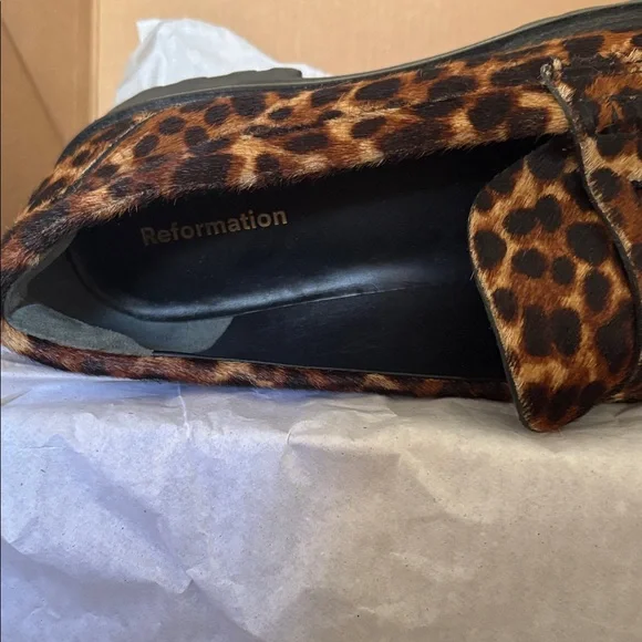 Reformation Leopard Print Penny Loafer Mules - Brown/Black - Picture 2 of 3